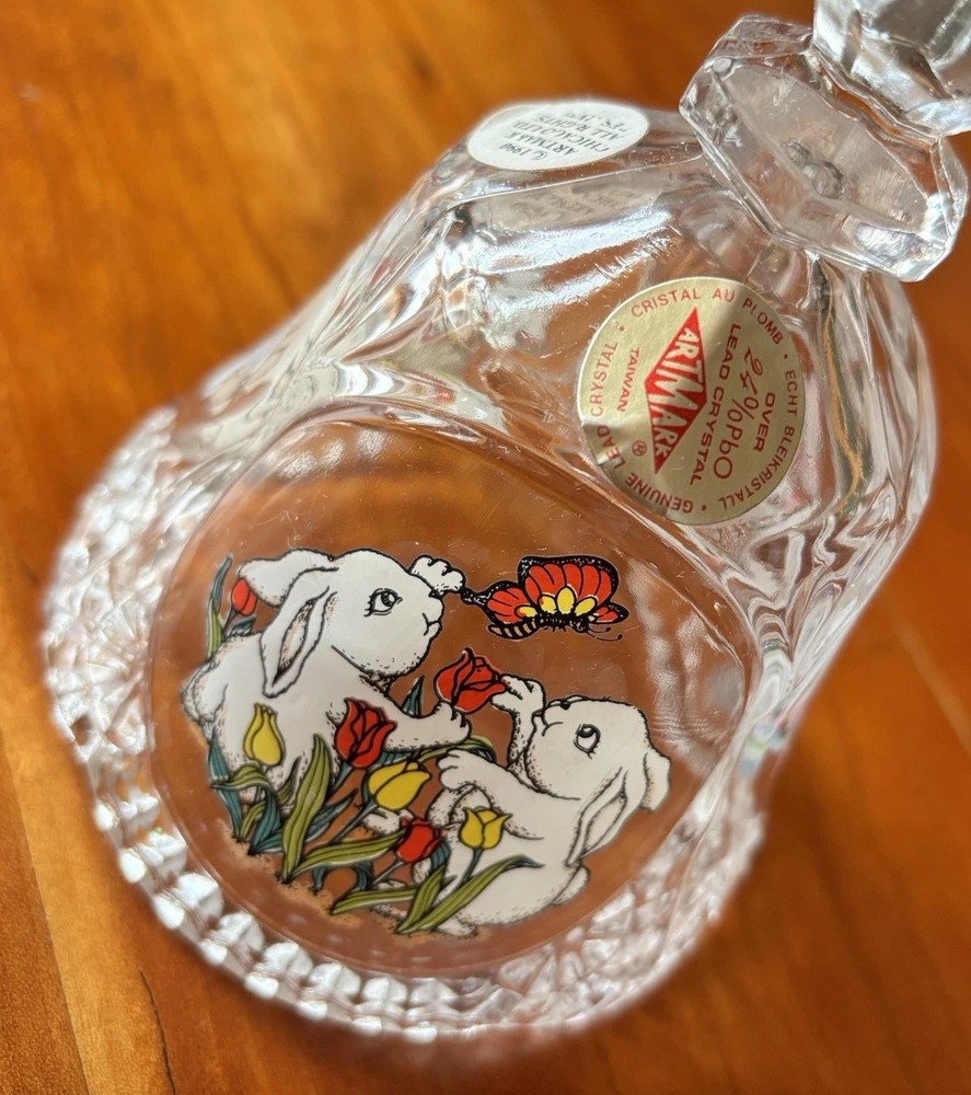 Vintage 1990 Artmark Bunny Crystal Bell Easter Spring Decor 24% Lead