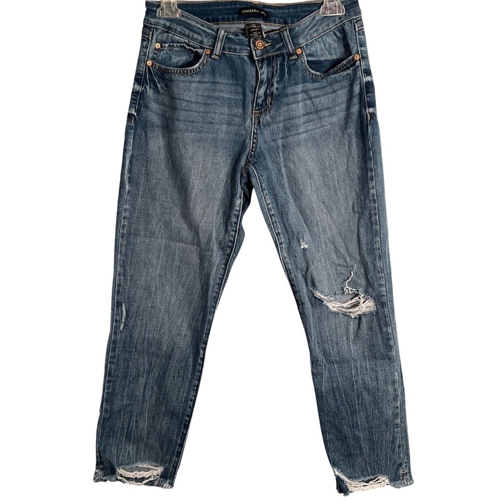 Sincerely Jules Jeans Womens Size 7 Medium Washed Distressed Relaxed Mid Rise