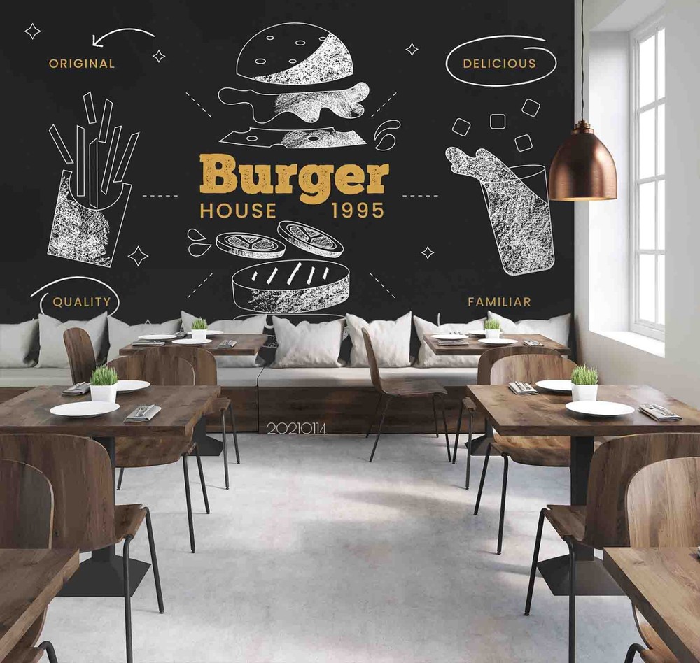 3D Fast Food Hamburger Illustration Wall Murals Wallpaper Murals Wall Sticker