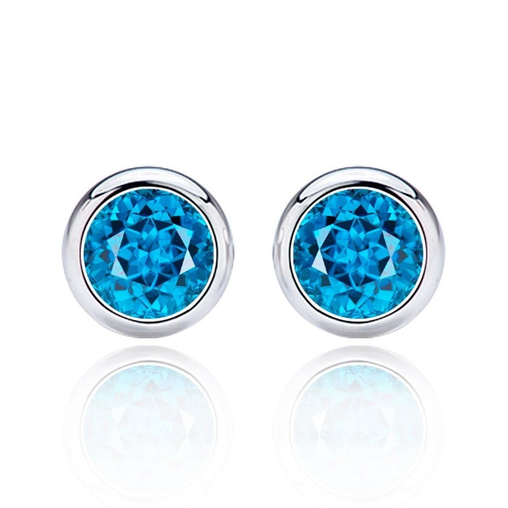 2 ct. Swiss Blue Topaz Stud Earrings ~ Bezel set in Solid Sterling Silver