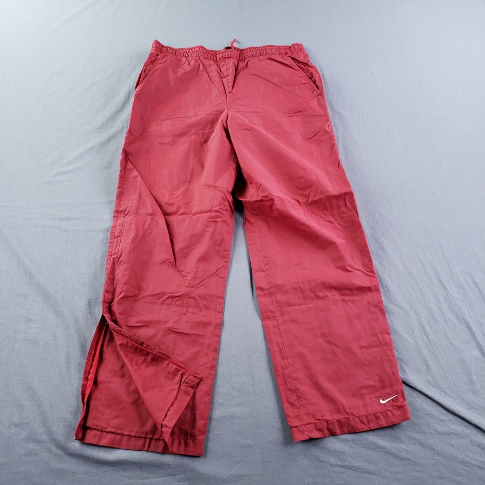 Nike Track Pants Mens Small Red Running Workout Gym Ankle Zip Fleece Lined