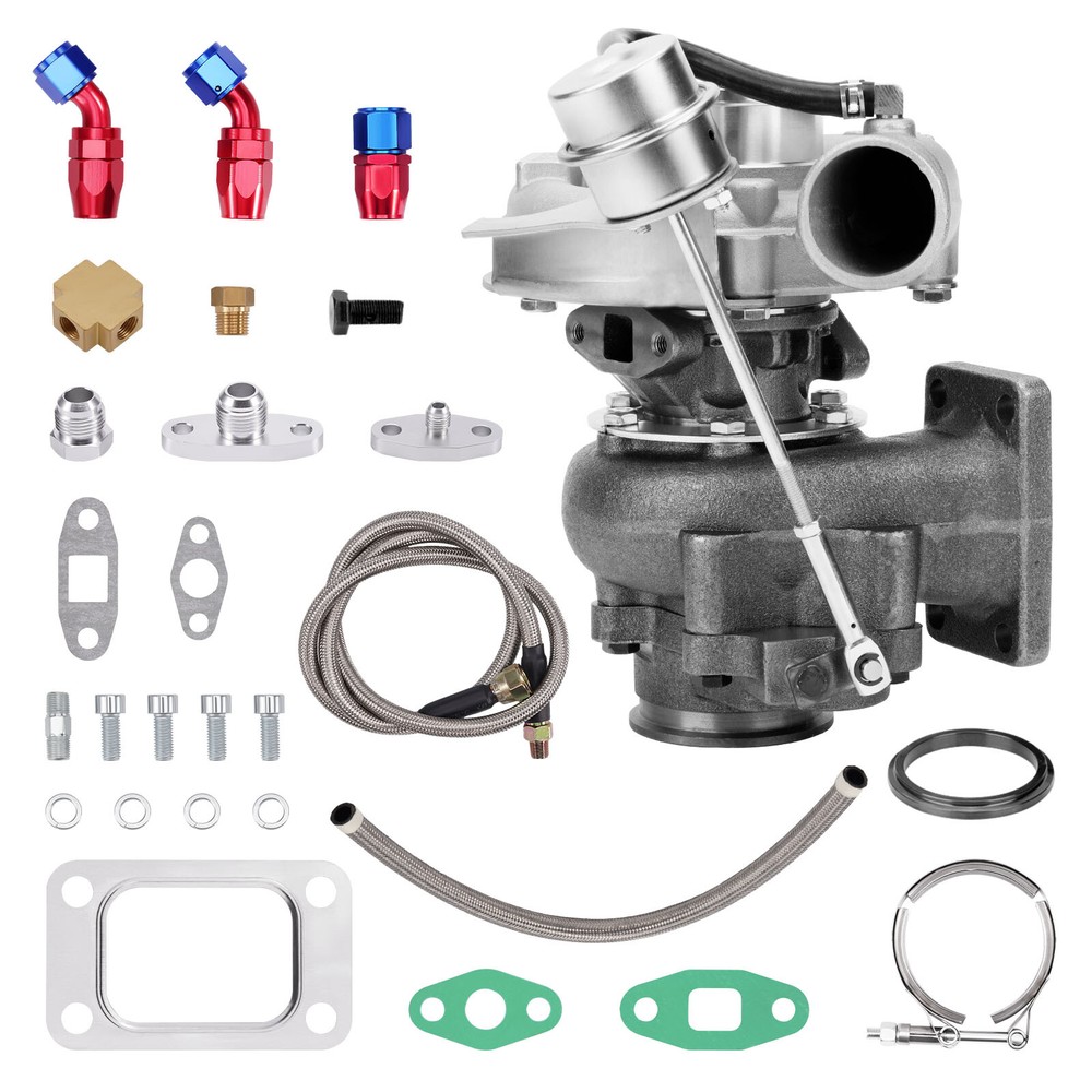 T3 T04E TurboCharger Kit 0.63 A/R V Band Universal Oil Feed & Return Lines