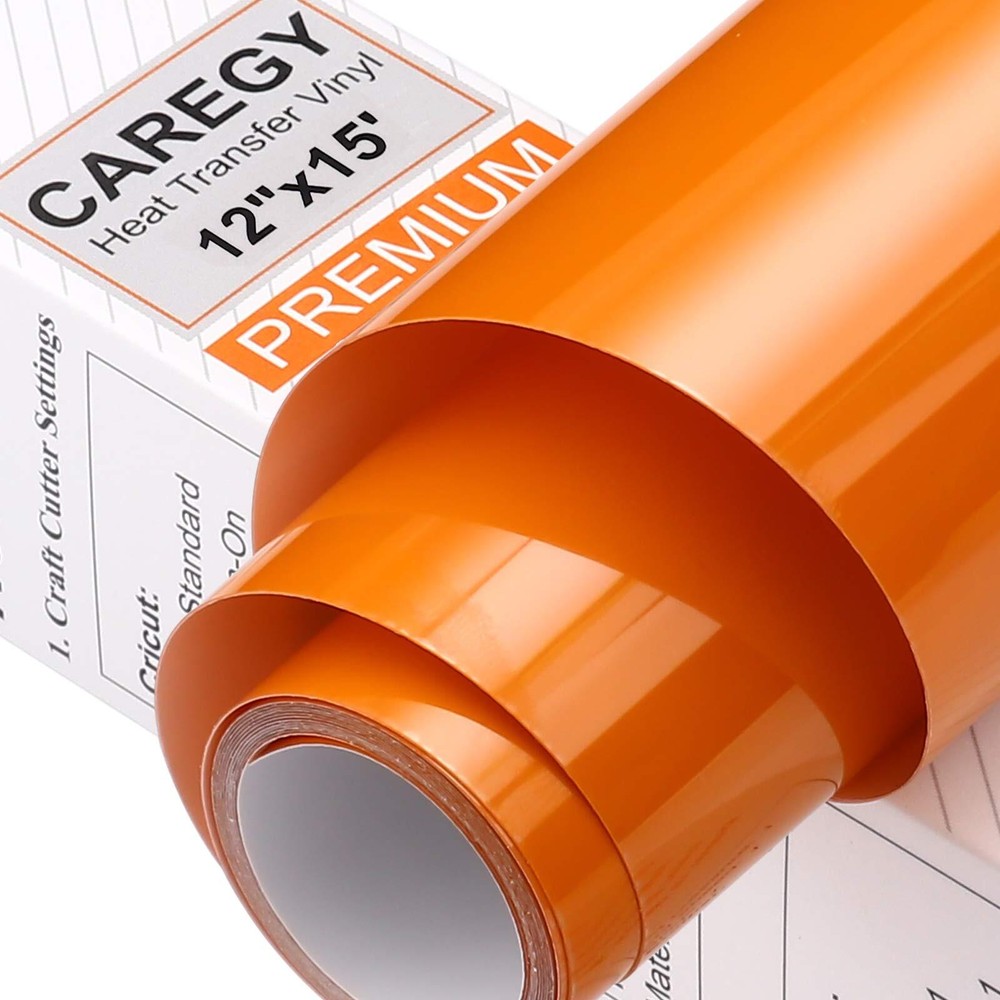 CAREGY Heat Transfer Vinyl HTV for T-Shirts 12 Inches by 15 Feet Roll (Orange)