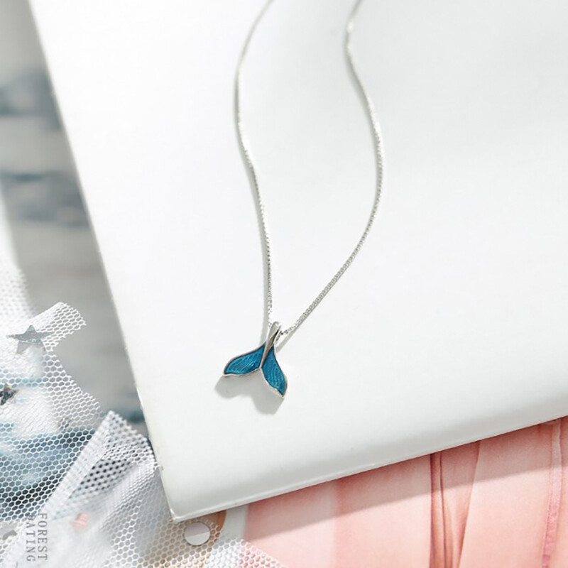 925 Sterling Silver Whale Necklace with BlueTail Fish Nautical Choker Jewelry for Women