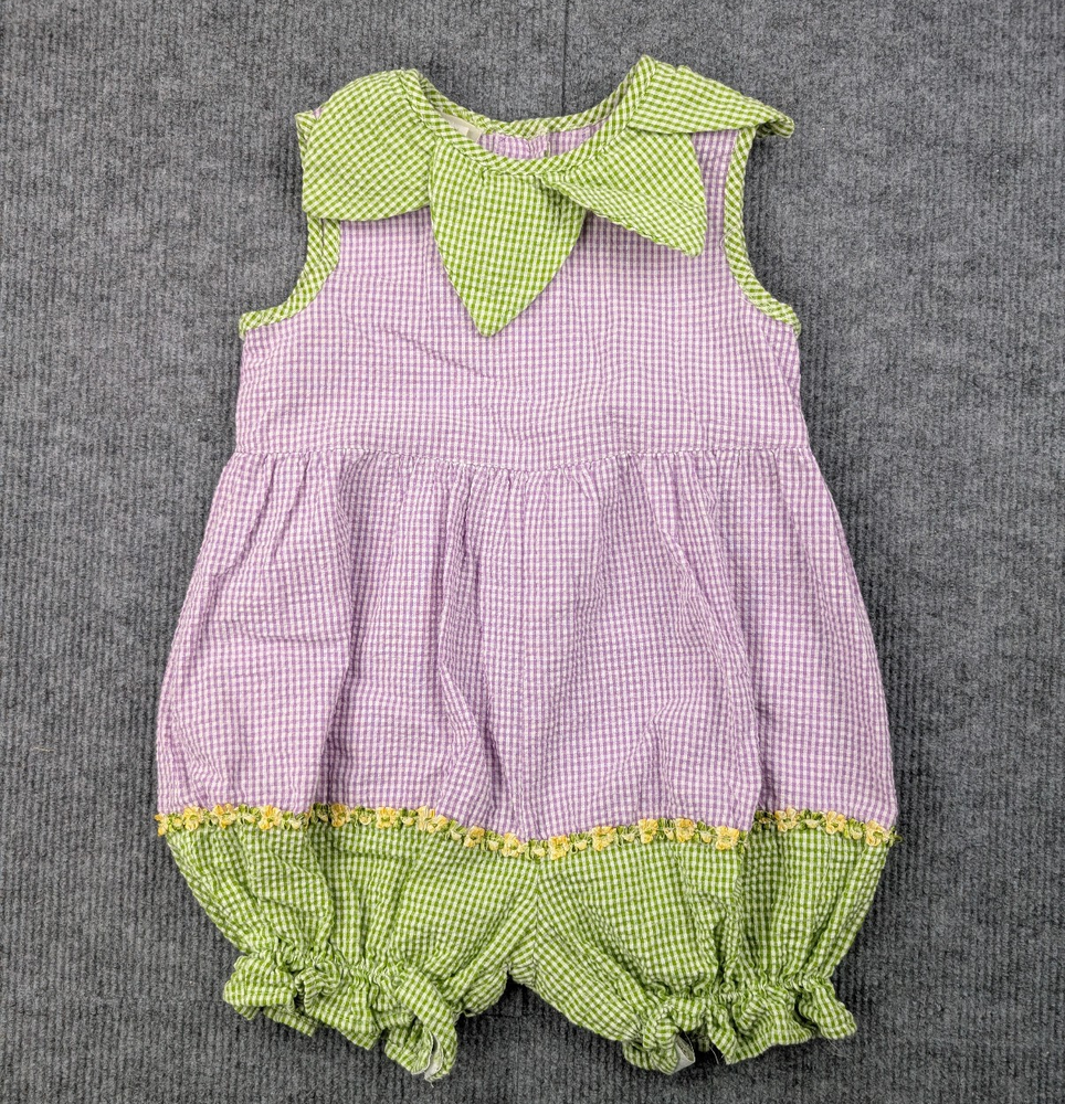 Vintage Poetica One Piece Romper Toddler 2T Seersucker Garden Flower Novelty USA