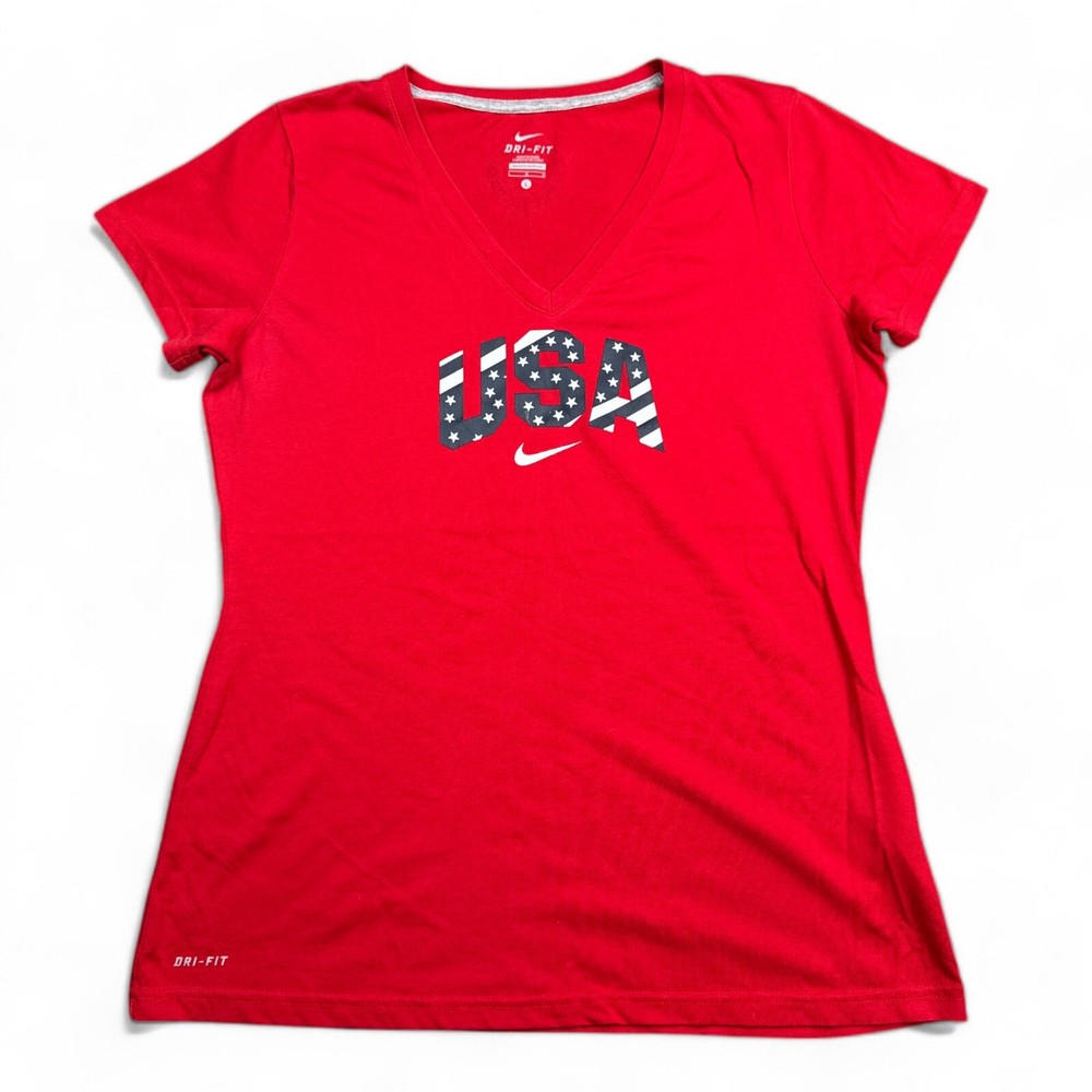 Nike Dri-Fit Olympic Team USA Tee Shirt Top Womens Size Large Red Athleisure