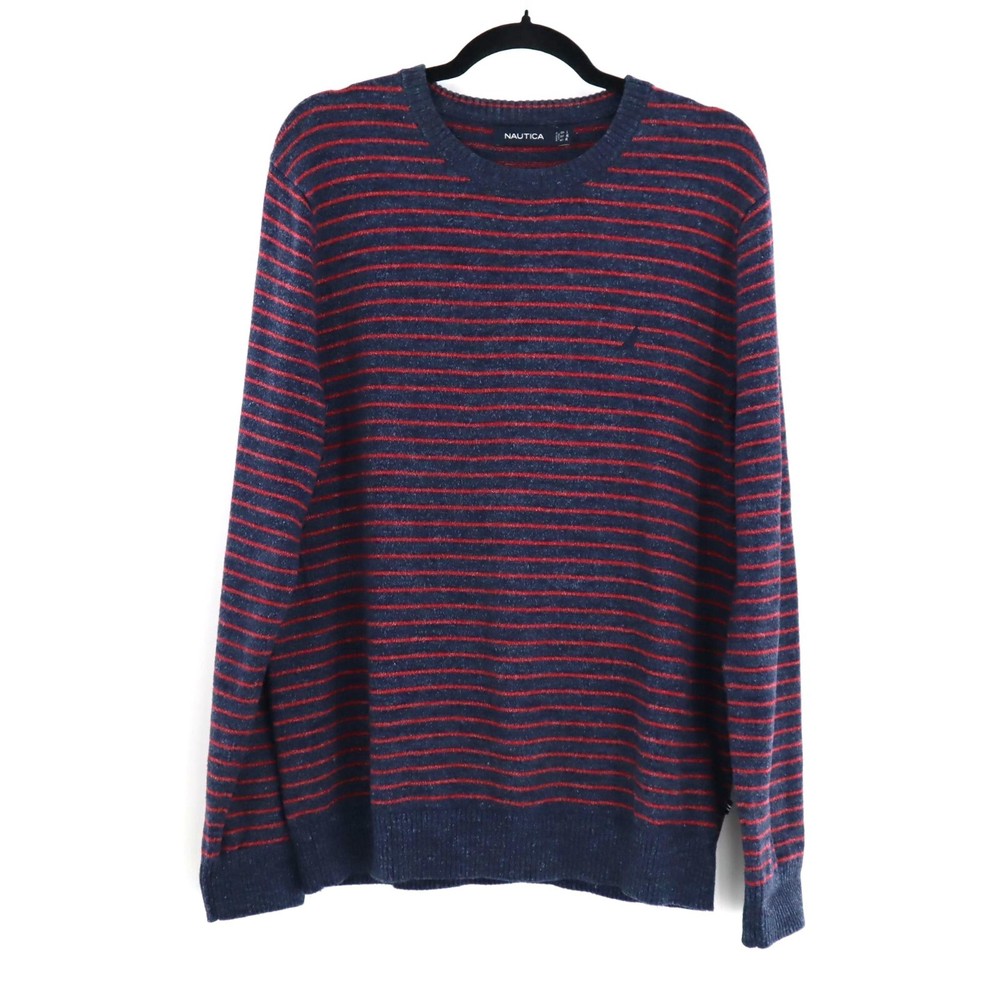 Nautica Cotton Striped Sweater Men's Large Navy  Red Basic Classic Fall Academia