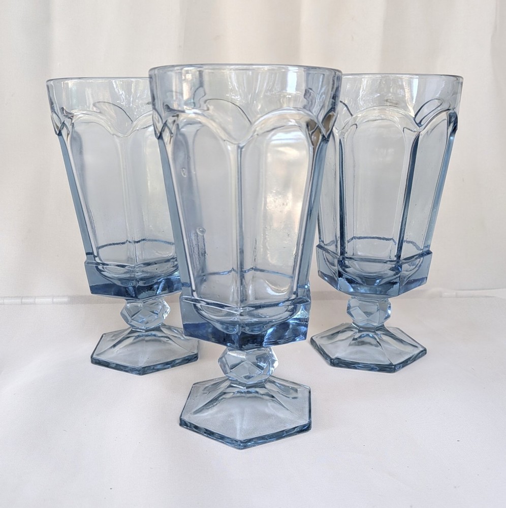 Vintage Fostoria Virginia Light Blue Iced Tea Glasses - Set Of 3