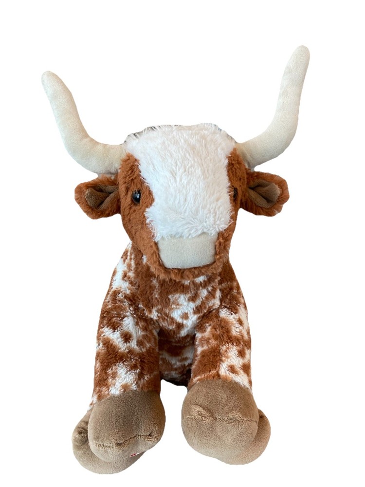 Build A Bear Texas Longhorn Cow Brown White Spotted Bull Plush Toy