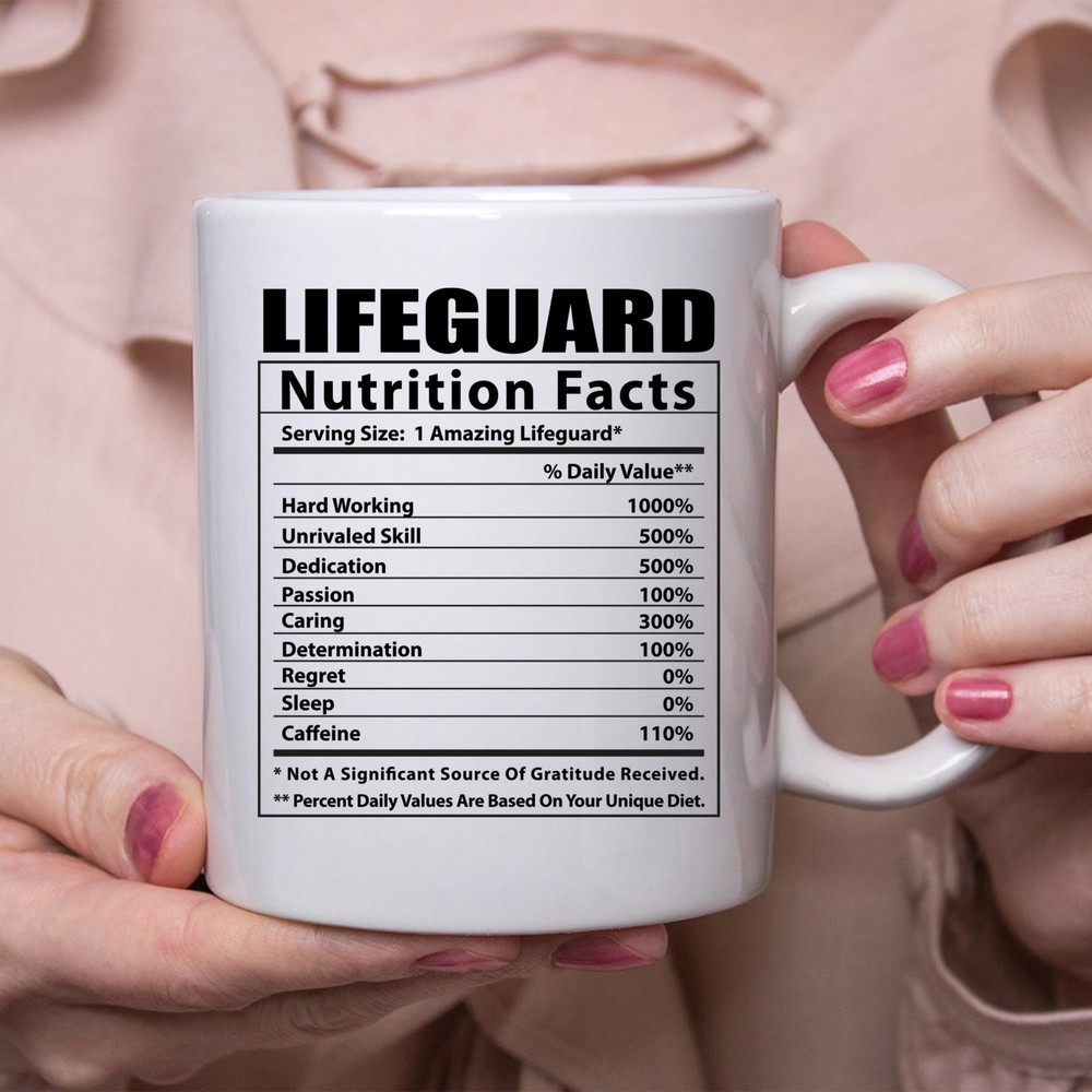 Funny Lifeguard Coffee Mug with Humorous Nutritional Facts Design  