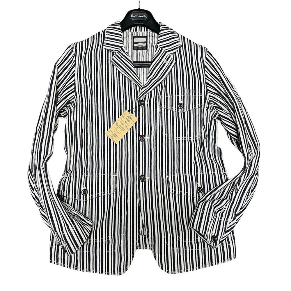 MOMOTARO JEANS Indigo Stripe Tailored Jacket Size 40 L Japan Made Rare NWT