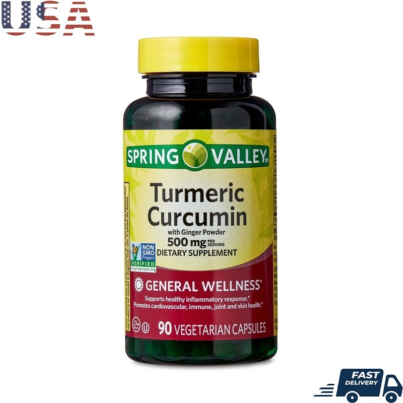 Turmeric Curcumin Ginger Capsules 90ct Vegetarian Non-GMO Herbal Immune Support