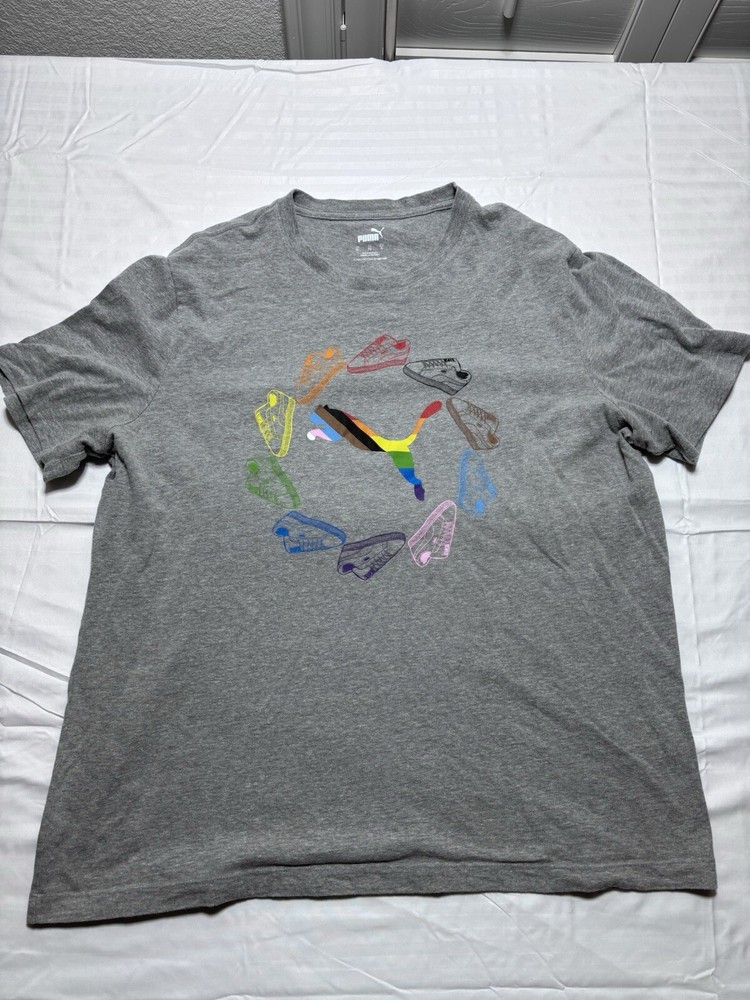 Puma Men's XL Gray Logo Graphic Short Sleeve Cotton-Polyester T-Shirt