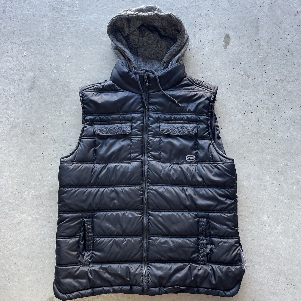 Ecko Puffer Vest Men's Large Y2K Hooded Hip Hop Streetwear Baggy Skater 2000s
