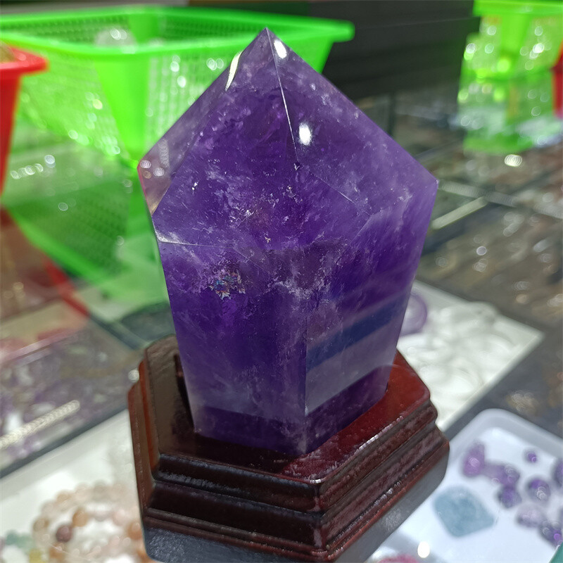 Natural Amethyst Quartz Obelisk Crystal Tower Point Wand for Reiki 900g