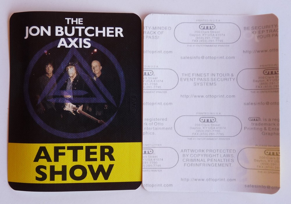 Jon Butcher Axis Concert Tour Yellow After Show Backstage Pass D21