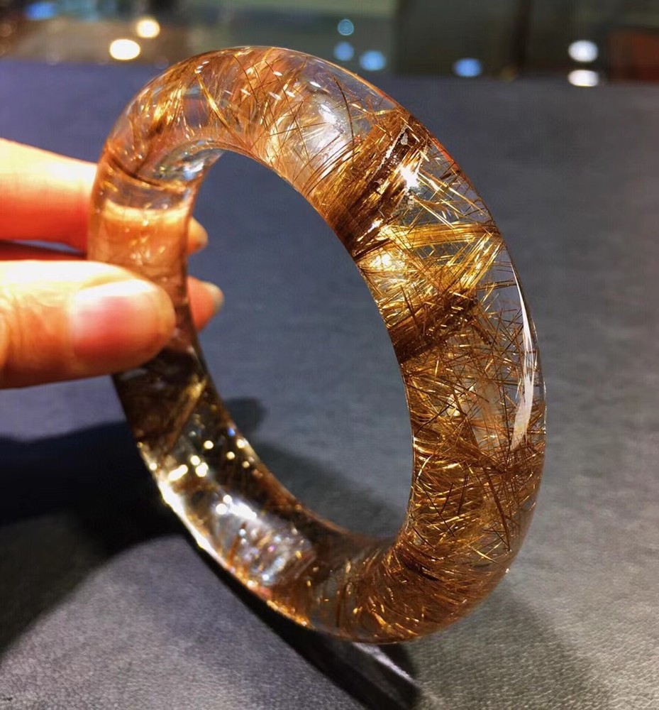 Rare Quality Natural Rutilated Quartz hair Crystal Bracelet inner diameter 58mm