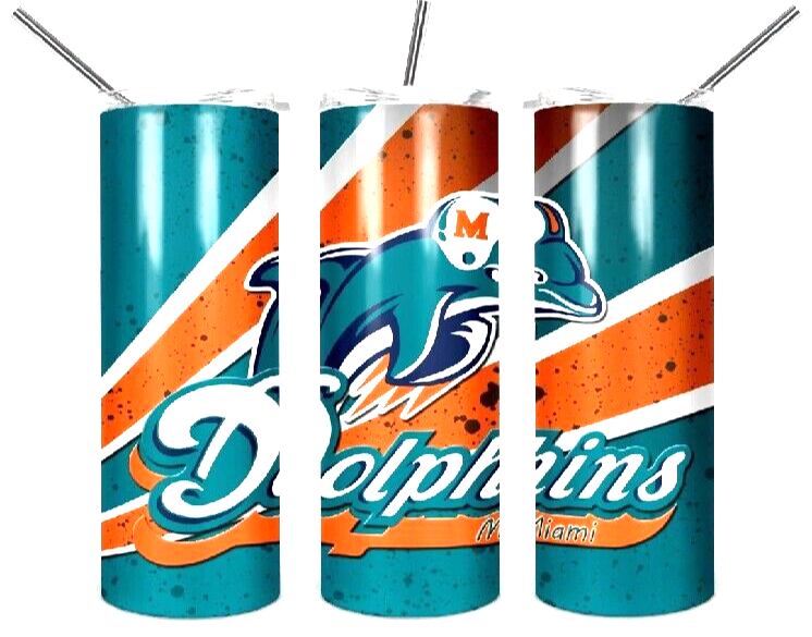 Miami Dolphins NFL Football Multicolor 20oz Insulated Tumbler Box Lid  Straw New