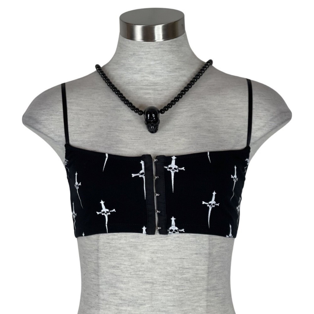 LIP SERVICE SEXY GOTHIC EMO CYBER SKULL HEAVY METAL RAVE DAGGER BRA TOP SHIRT