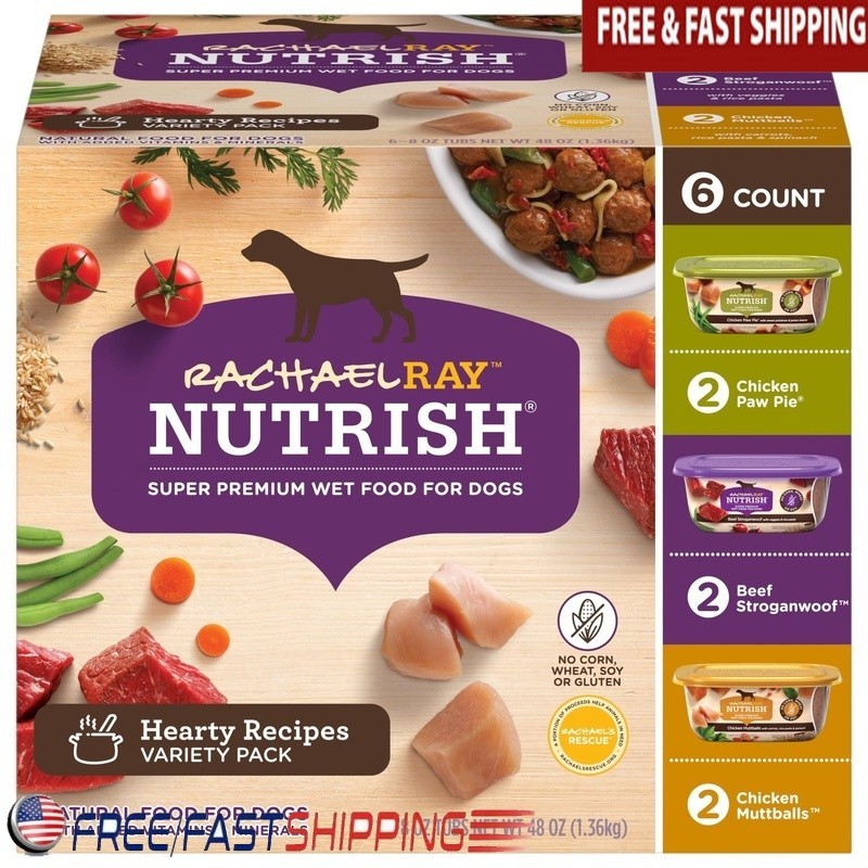 Hearty Recipes Variety Pack Wet Dog Food 6 Tubs Natural Chicken Beef Stew New