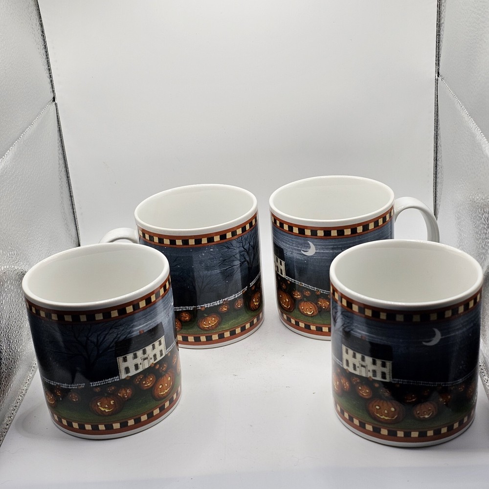 David Carter Brown Pumpkin Hollow Halloween Cup Mug Sakura Oneida 2001 Set Of 4