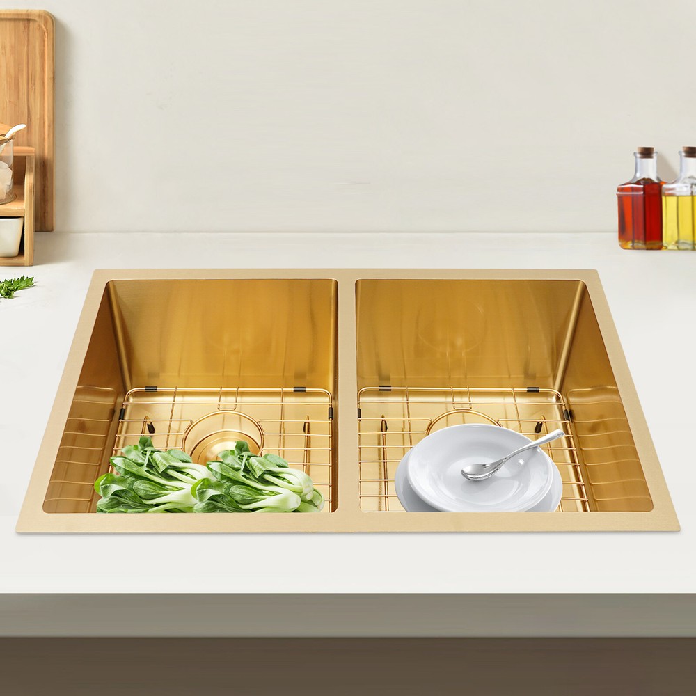 Double Bowl 304 Stainless Steel Kitchen Sink with Grid Drainer-image