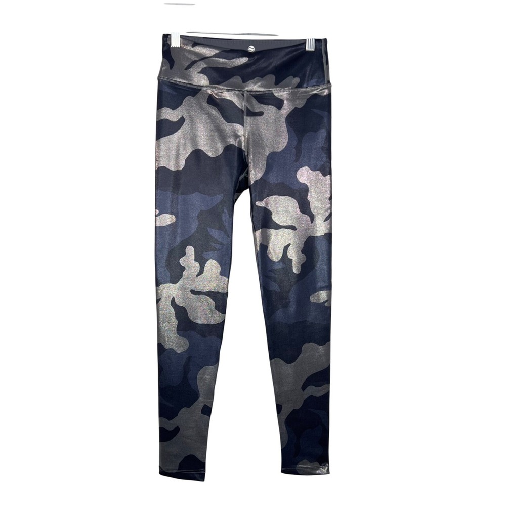 Noli Guerra Metallic Camo Leggings Black Blue Silver Size Small