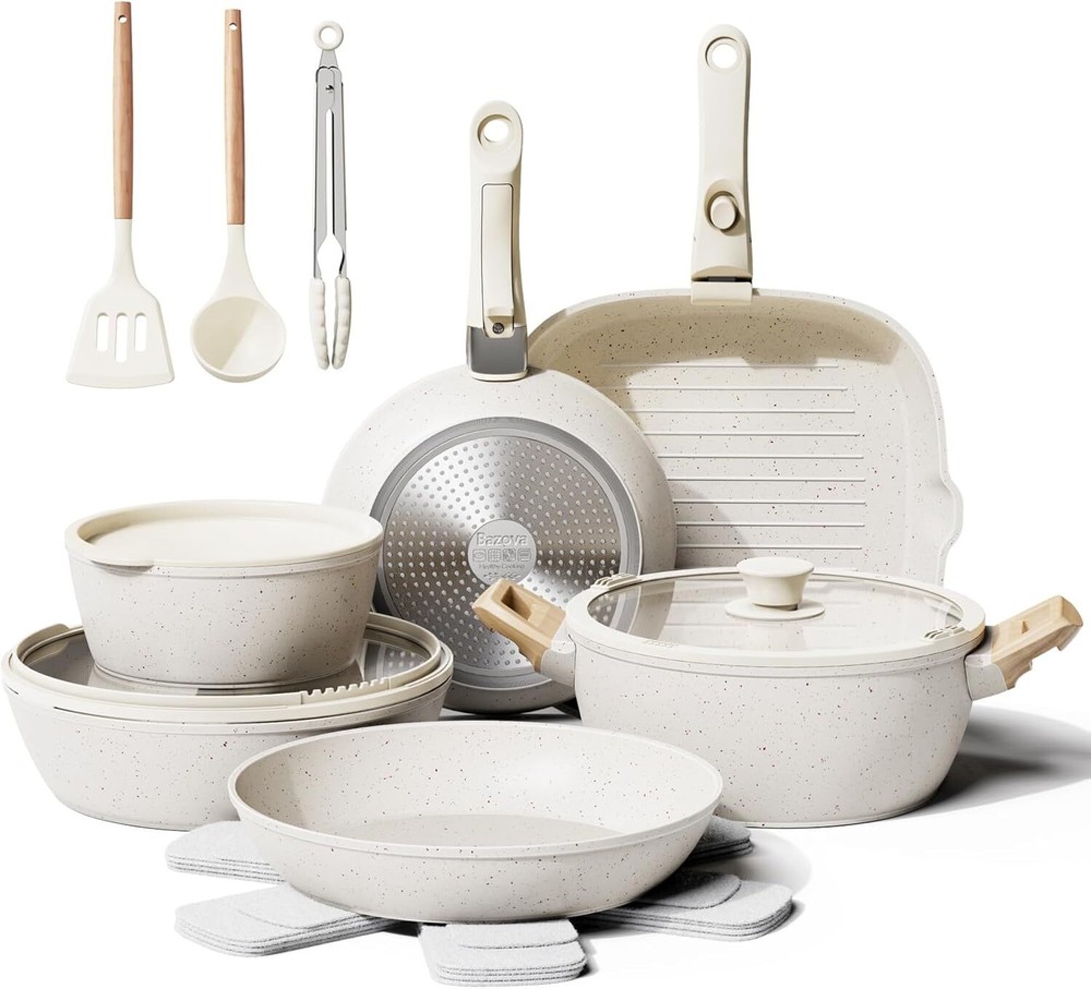 19-Piece Ceramic Nonstick Cookware Set with Detachable Handles
