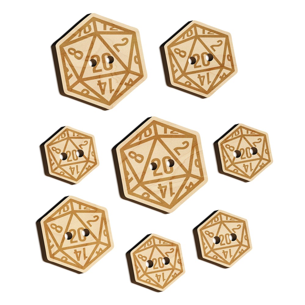 D20 20 Sided Gaming Gamer Dice Critical Role Wood Buttons for Sewing DIY Craft