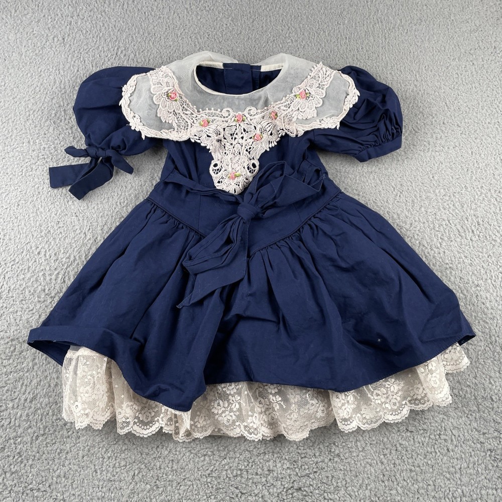 Vintage Jinelle Toddler Young Girls Dress Blue Laced Size 3T Made In The USA
