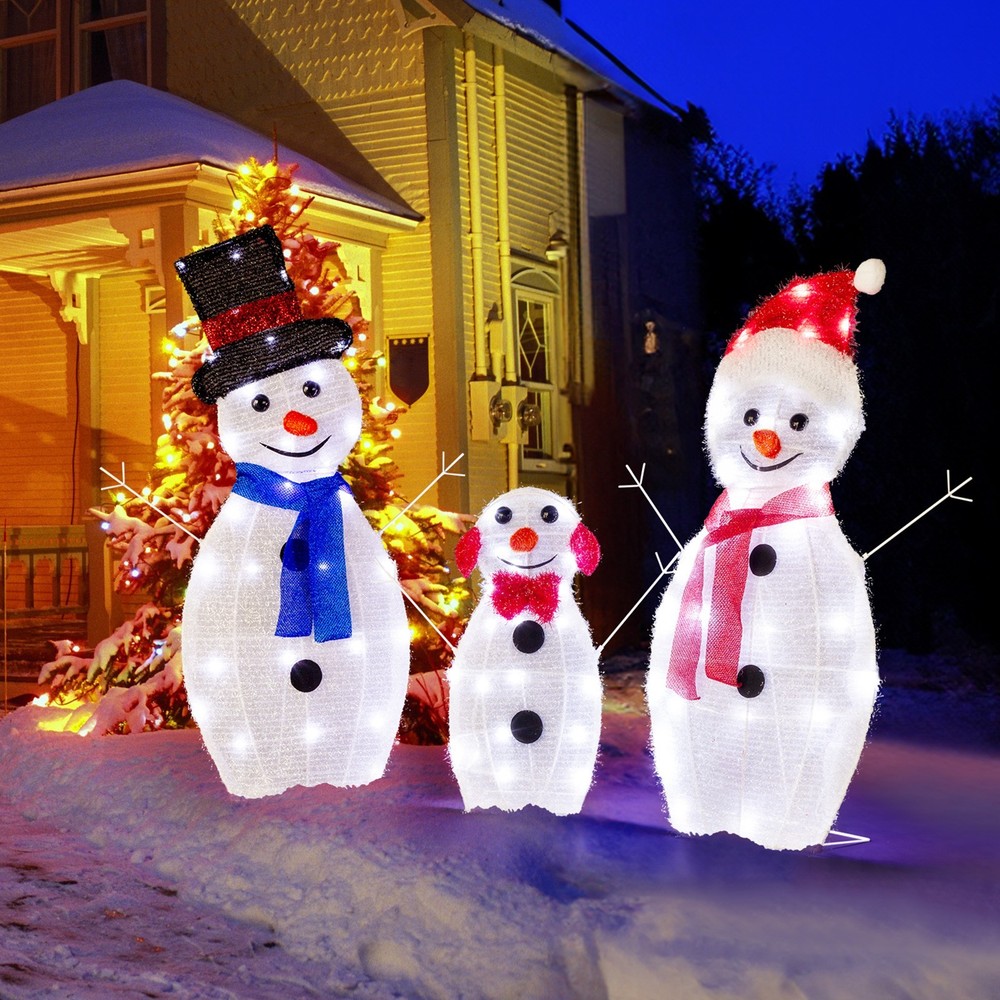 Snowman Christmas Yard Decorations, Set of 3 Pre-lit 2D Snowman 80 LED Lights
