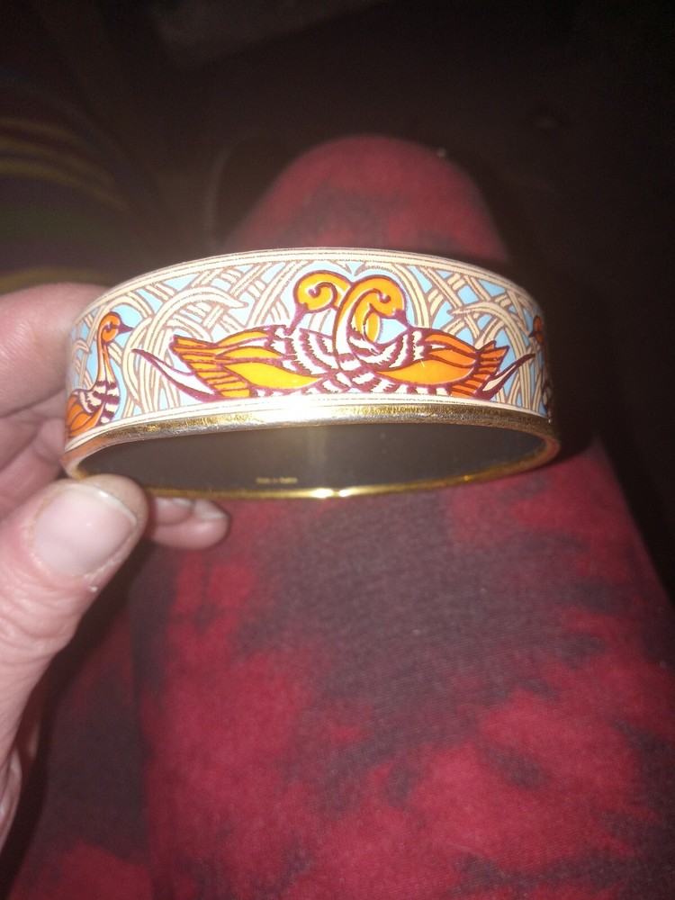 * SALE * LIMITED TIME** RARE DUCKS Hermes Gold Enamel Bangle Bracelet ,Size 70mm-image