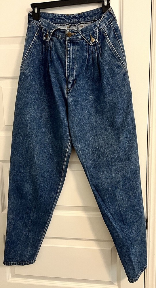 Retro 80s 90s Women’s High Waist Pleated Mom Jeans Size 11 Blue Baggy Union B Style