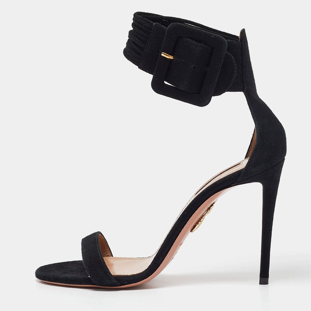 Aquazzura Black Suede Ankle Strap Sandals Size 39