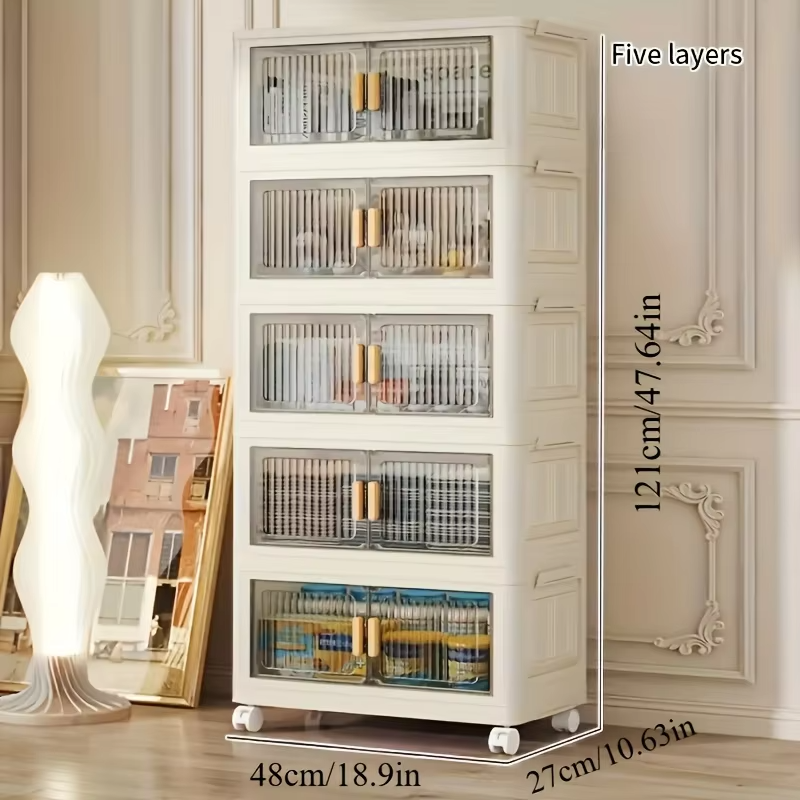 Stackable Plastic Storage Cabinet with Doors & Wheels - Organizer