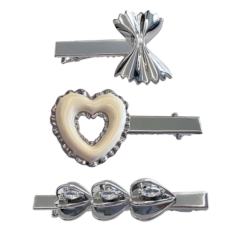 Y2K Silver Bowknot Heart Hair Clip for Women and Girls