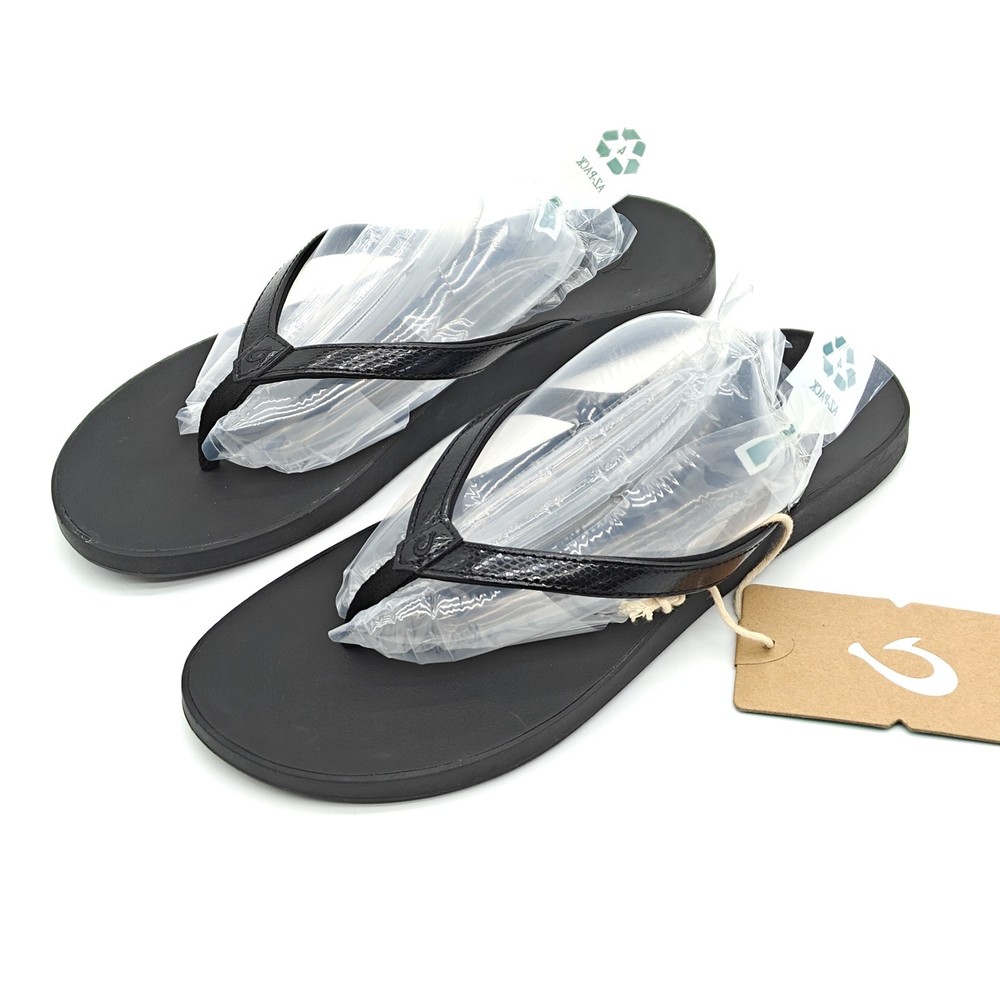 OLUKAI Womens Puawe Sandal Black Size 7-9 Comfortable Beach Slide