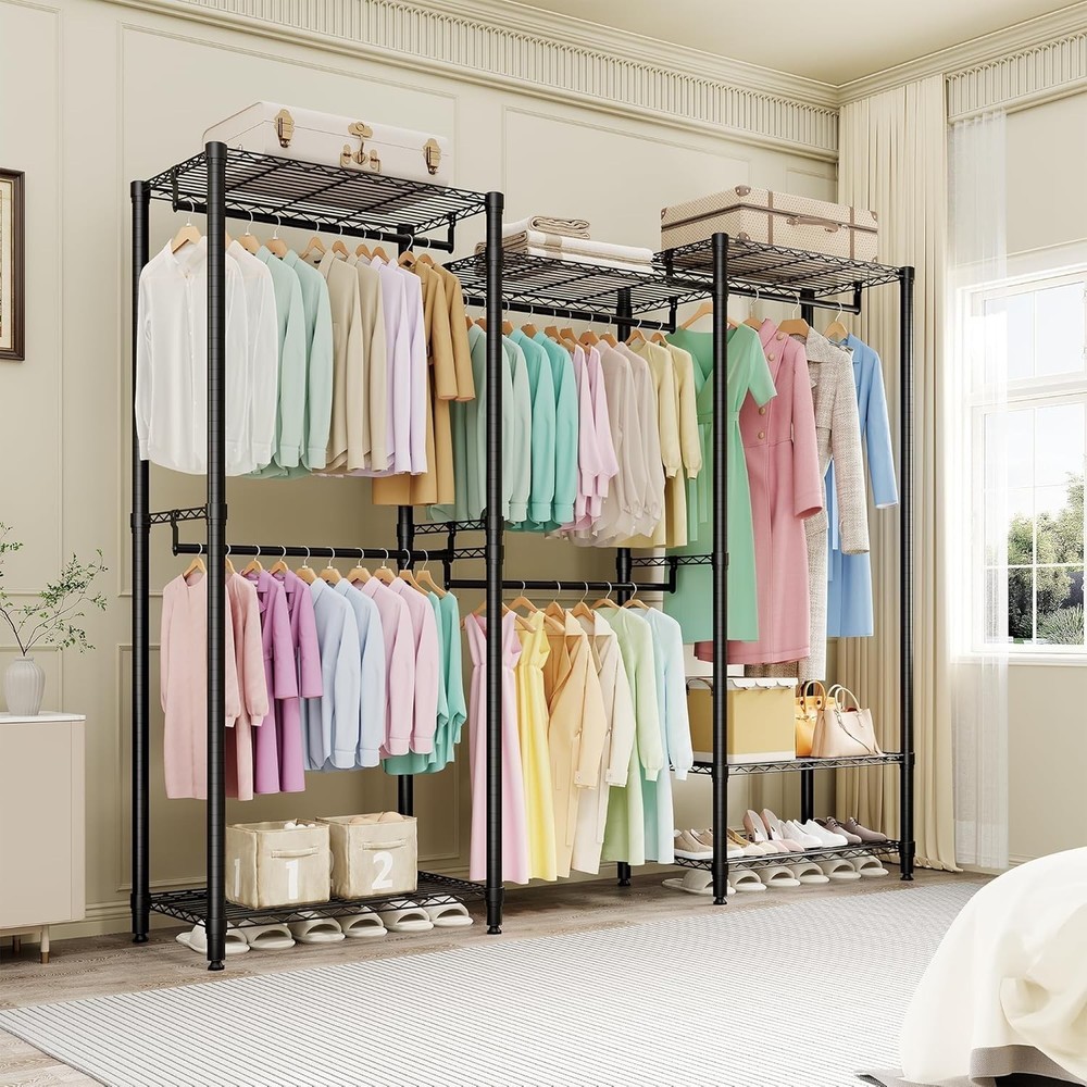 Heavy Duty Storage Clothes Rail Rack Garment Hanging Stand Open Wardrobe Shelf