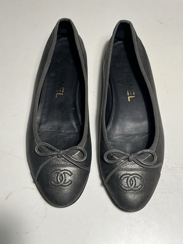 Chanel 36.5 Leather Ballet Flats dark gray