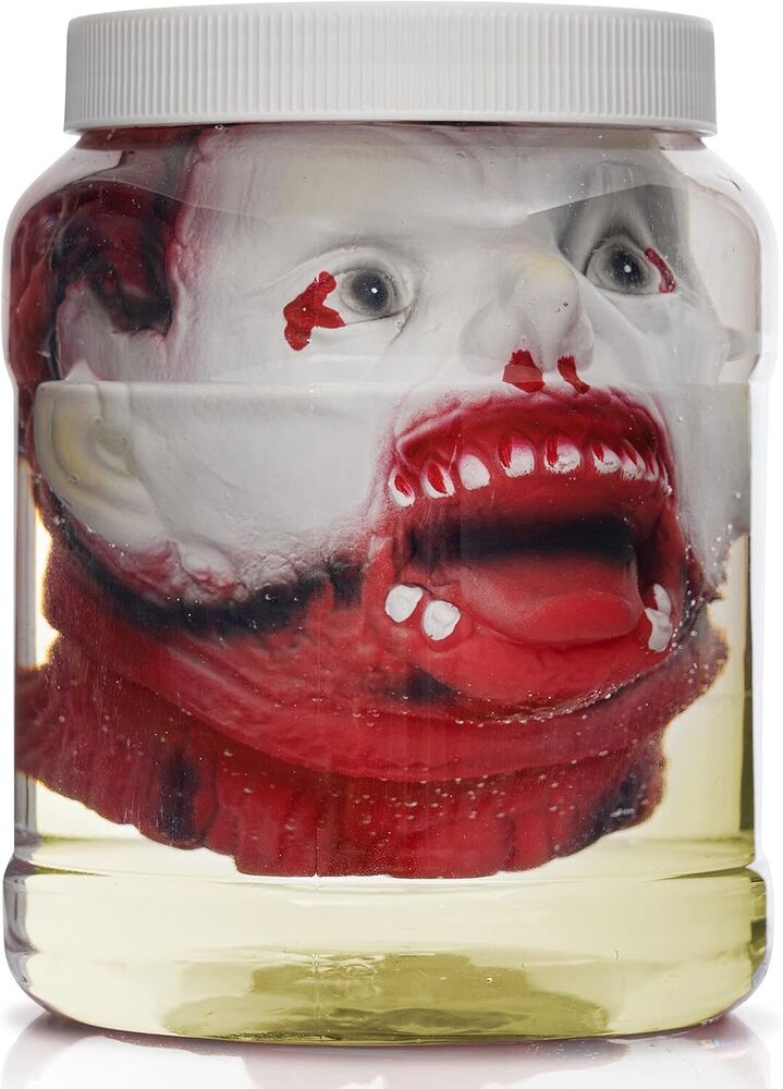 Skeleteen Laboratory Head in Jar - Gory Fake Severed Face Scary Party...