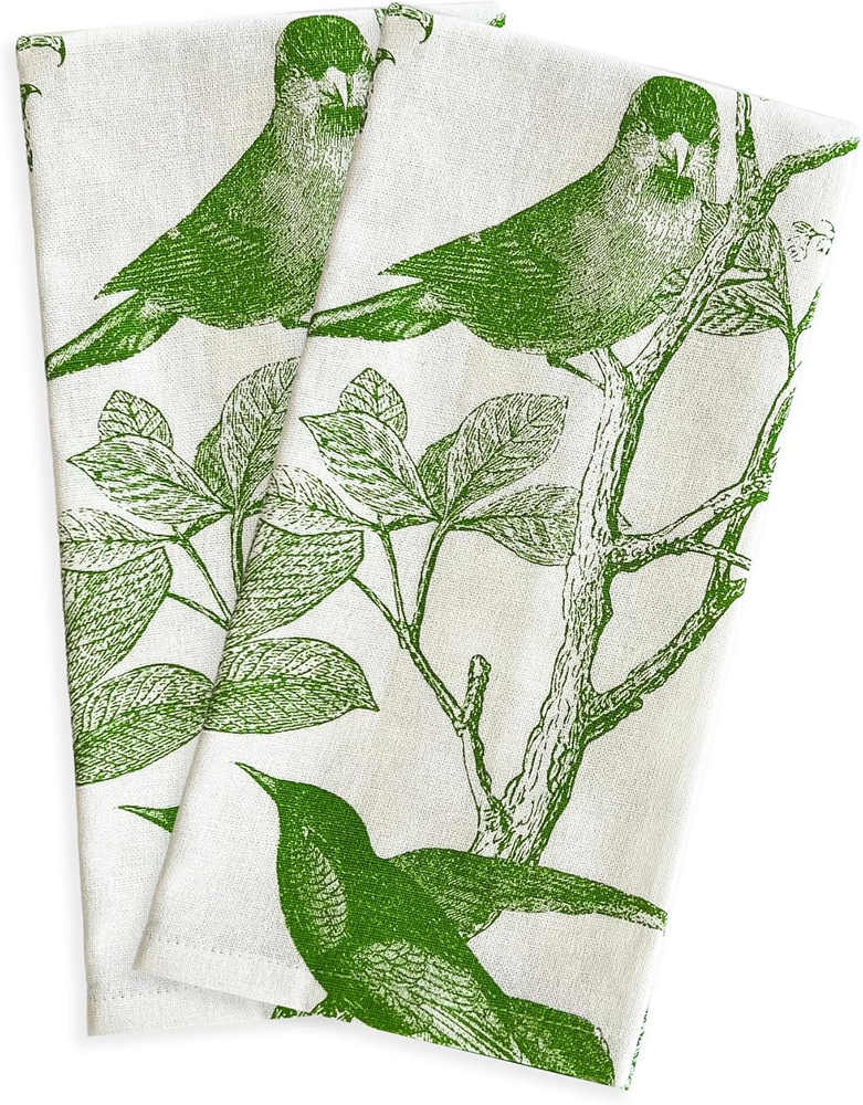 Arbor Birds Green 100% Cotton Quick-Dry Kitchen Towels Set of 2