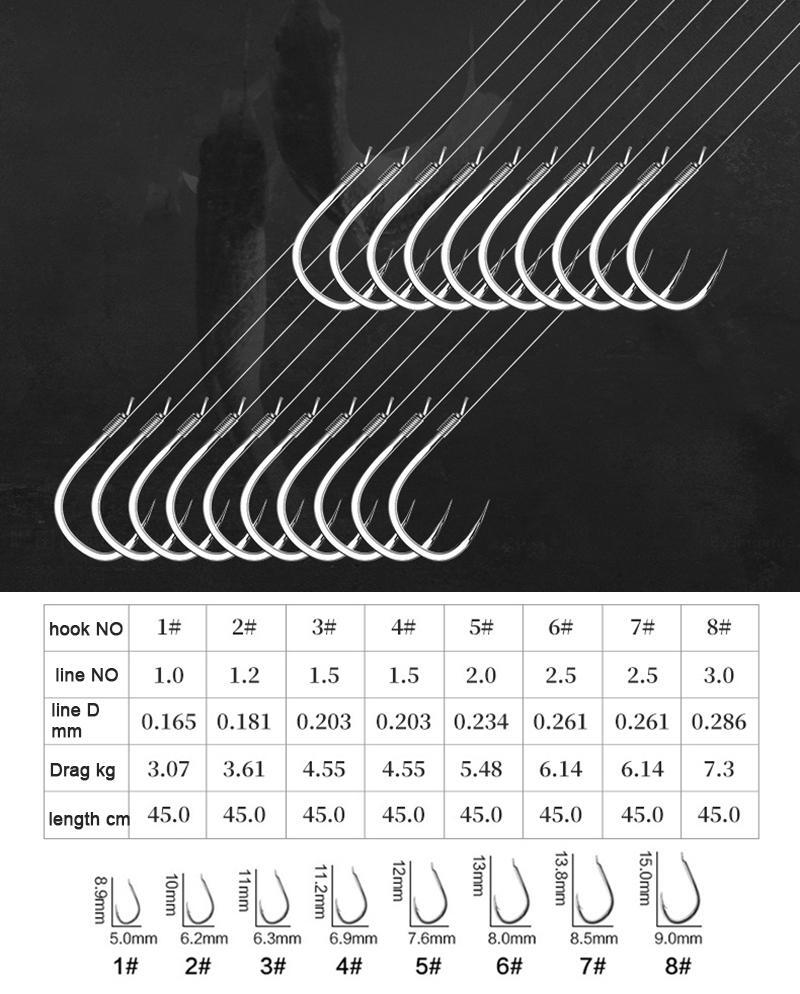 10 pair Fishing Hooks With Tippet Line Set Carbon Steel Double Fishing line Hook