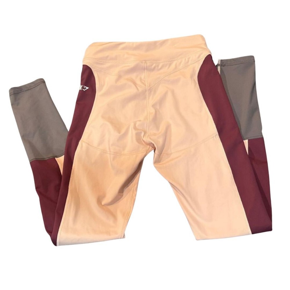 Gymshark Medium Nude Pink Leggings with Grey Maroon Panels