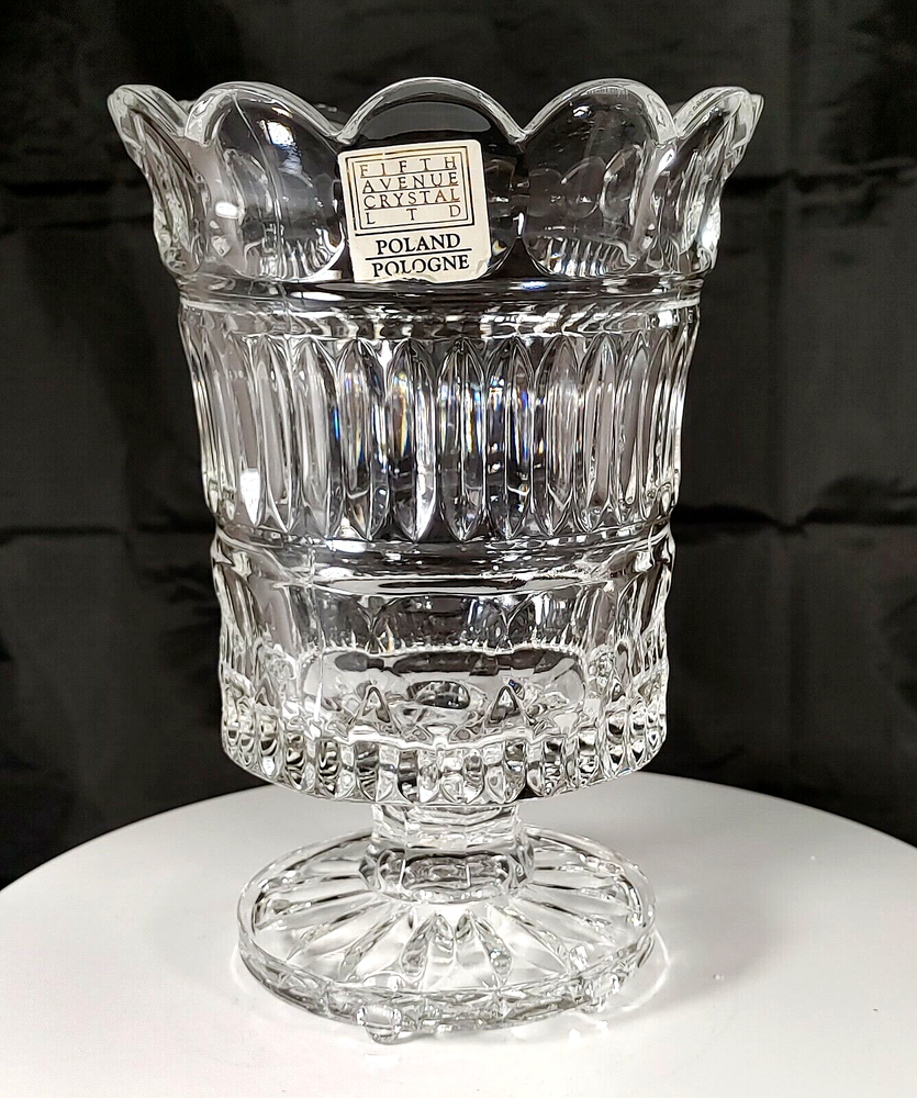 Fifth Avenue Poland Crystal Hurricane Vase or Candle Holder