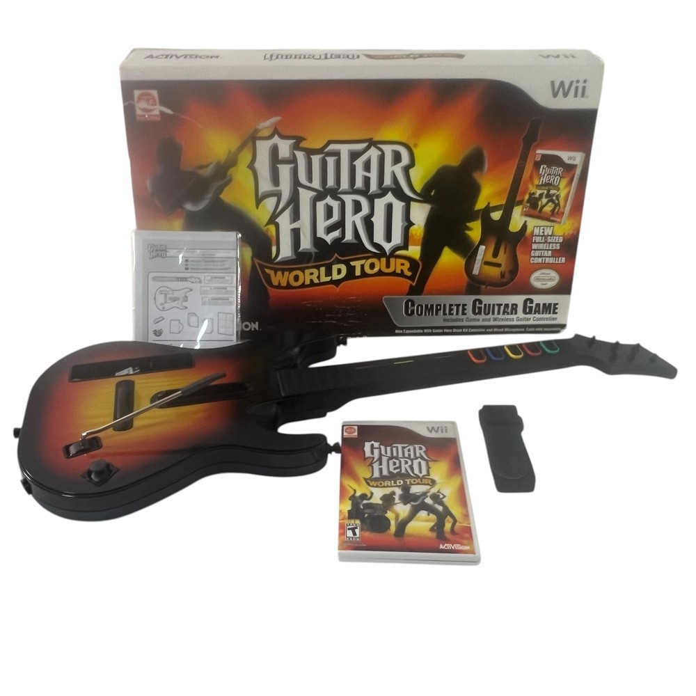 Guitar Hero World Tour Wii Complete Guitar Kit Bundle Tested Excellent w Game