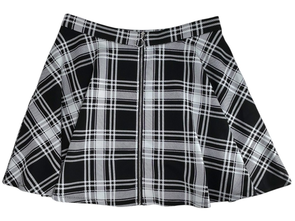 Hot Topic Mini Swing Skirt XL Black White Plaid Gothic Emo Y2K Stretch Woven