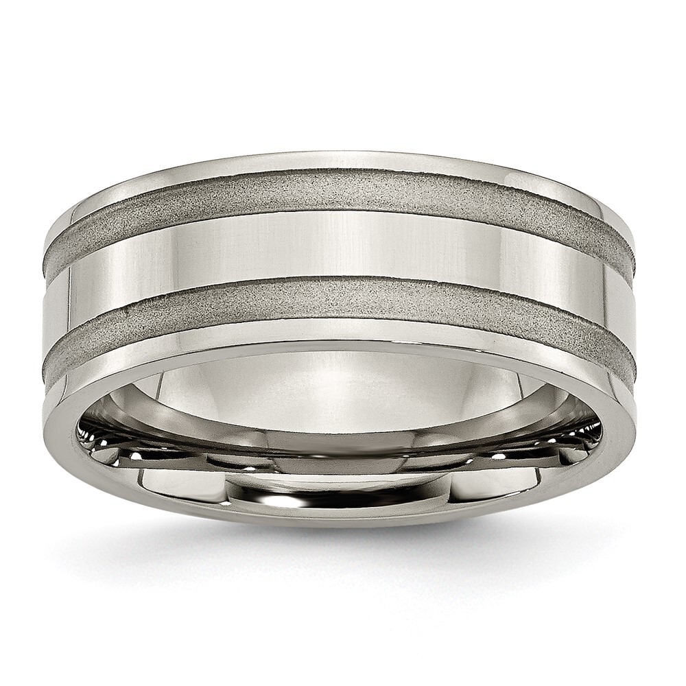 Titanium Brushed and Polished 8mm Grooved Band Ring Size 11 for Men 4.63gm