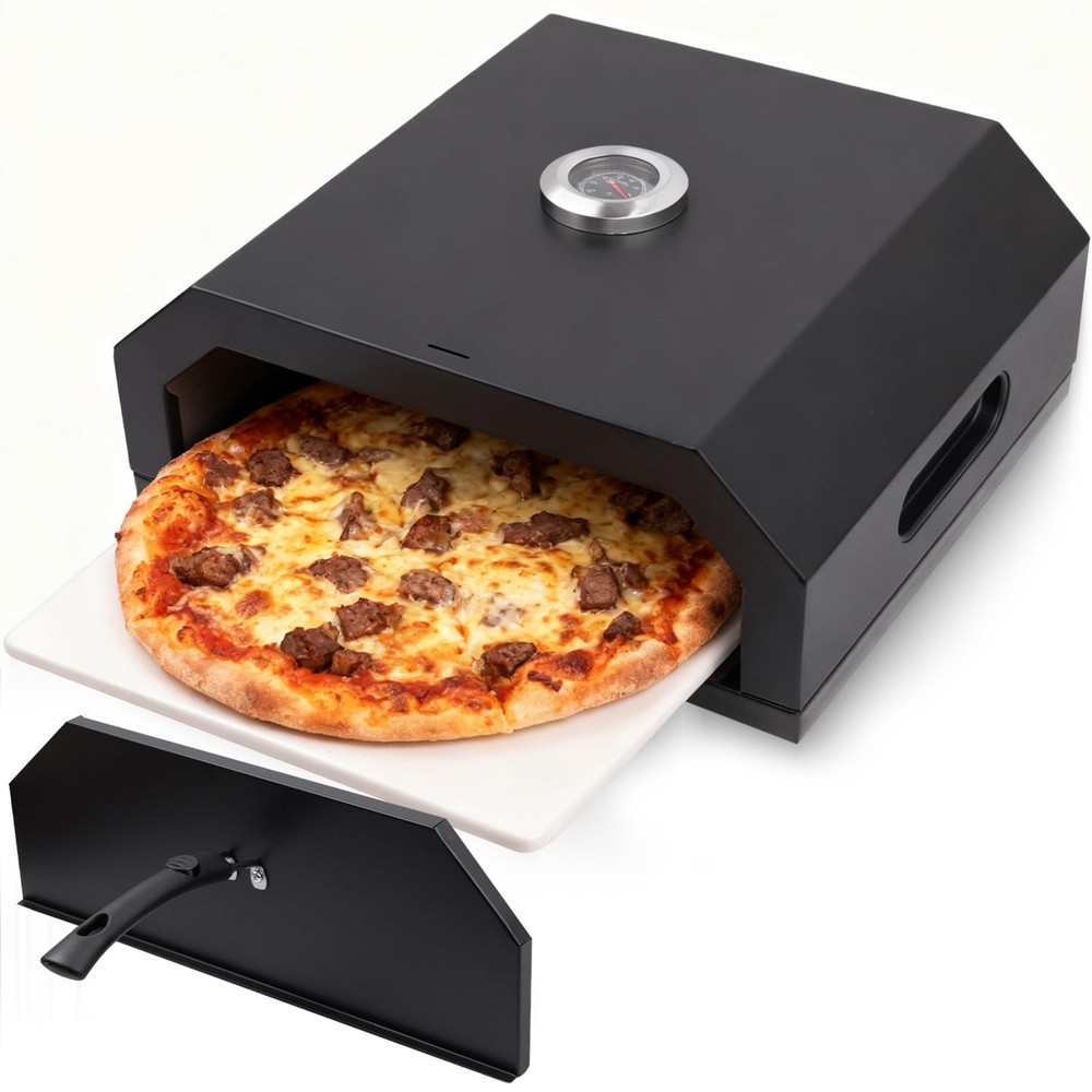 Pizza oven for grill: Black pizza grill with stone board - grill top pizza ov...