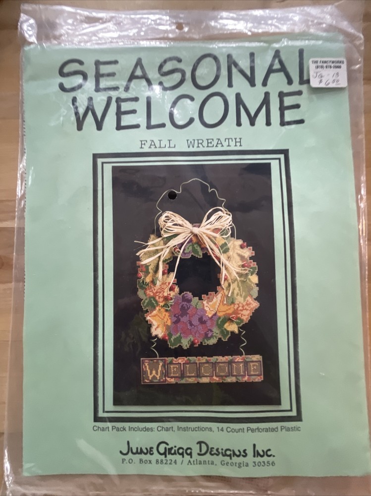 Seasonal Welcome Fall Wreath June Grigg Cross Stitch Pattern and Perf. Plastic-image