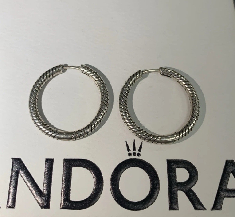 Pandora Moments 925 Silver Small Charm Hoop Earrings 292728C00 New